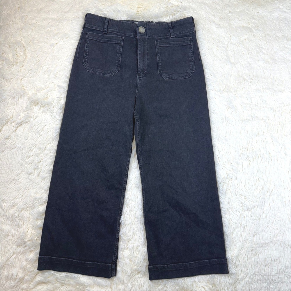 Maeve The Colette Pants Women 31 Faded Black Wide Leg Cropped High Rise Pocket